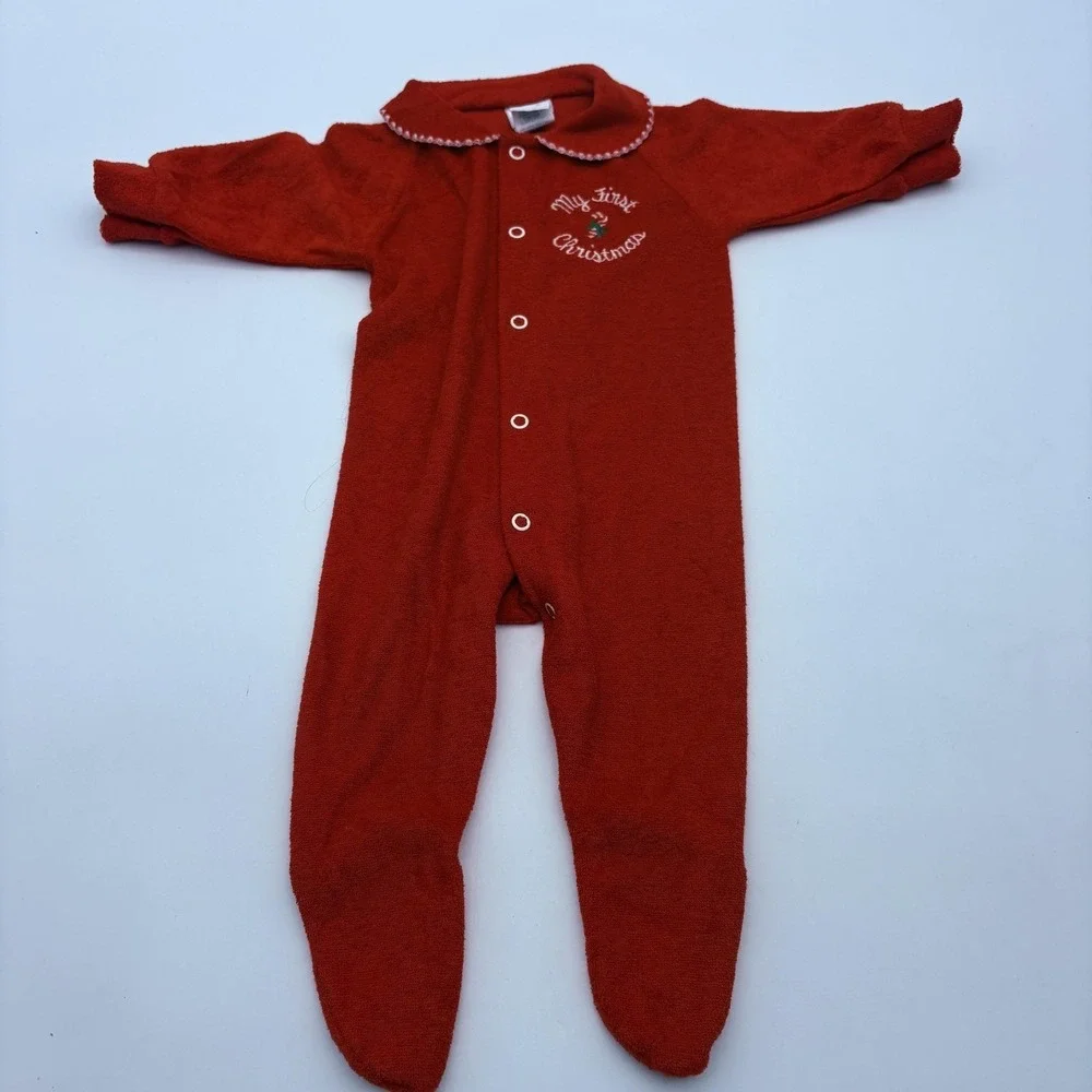 Alexis Coverall Girls 0-3 Months Red Terry Footed My First Christmas One Piece